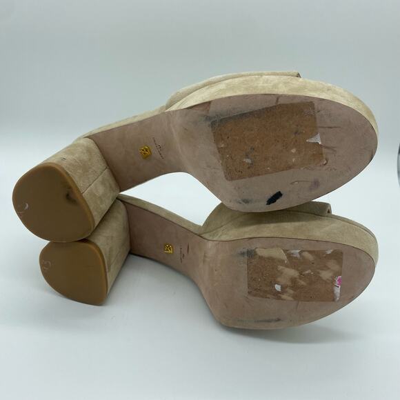 Veronica Beard Women size 7 Tan Suede Dali Strappy Peep Toe Chunky Heel Sandals - Picture 8 of 8